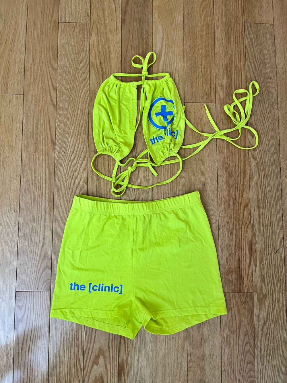 SHEIN Neon Yellow Girls Swim Bikini Set with Blue Logo
